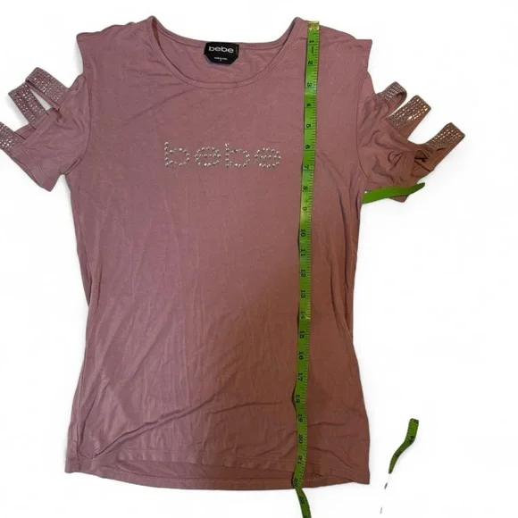 bebe Dusty Pink Cutout Sleeve Logo Tee - Picture 3 of 6